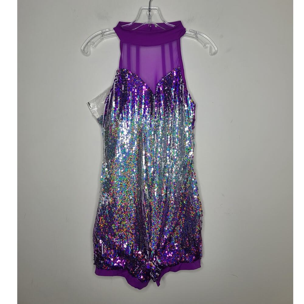 NEW Weissman Dance Good Luck purple silver sequin romper - large adult - SWIFTIE